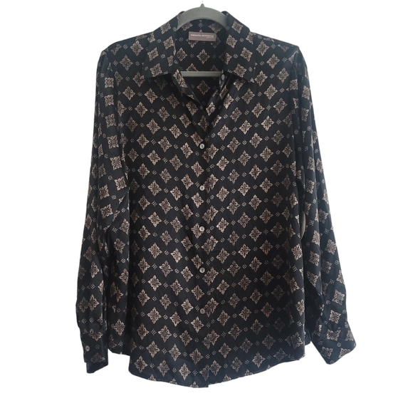 Valerie Stevens Tops - NEW Valerie Stevens 14W 100% Silk Black Floral Medallion Button Up Shirt